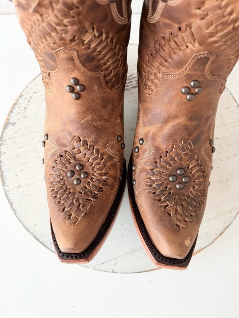 Lane COSSETTE Cowboy Boots Cognac Brown Western Cowgirl Tall Snip Toe Size 7.5 - Picture 6 of 13